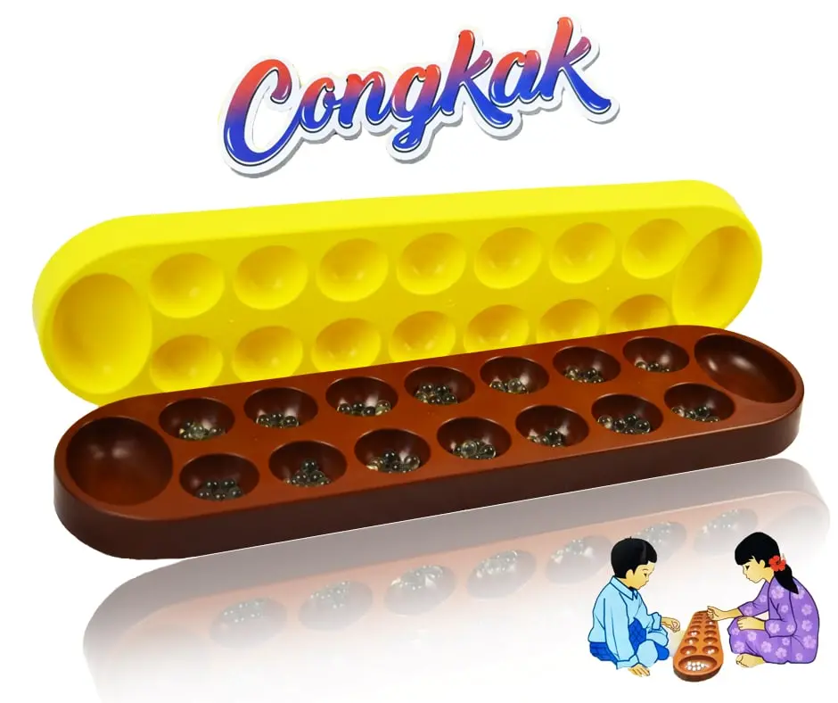 Plastic Traditional 16 Holes Congkak With Marbles