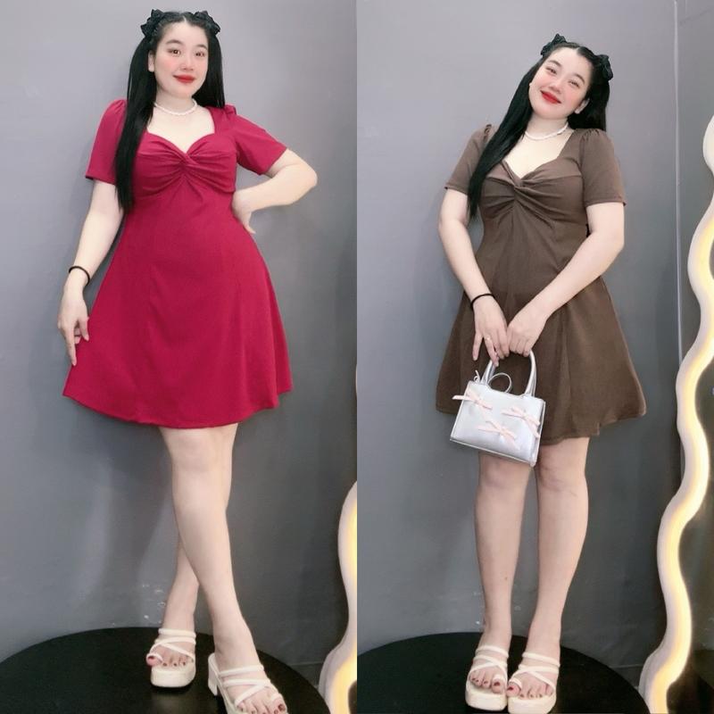 Đầm Bigsize Nữ Cổ vuông cúp ngực Tay ngắn Tôn Dáng Cực Xinh Chất Thun Gân mềm mịn co giãn- G81
