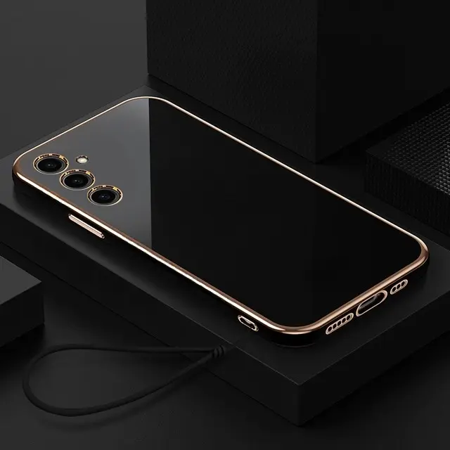 Softcase Terbaru Samsung A14 4G A14 5G A24 A34 A54 Casing Luxury 6D Plating Soft Silicone Bonus Tali Strap