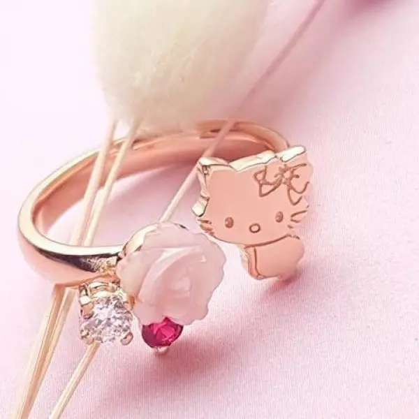 Nhẫn Hoạt Hình Hello Kitty, Nhẫn Cô Gái Hoa Hồng 3