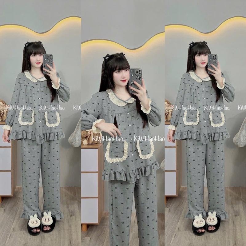 (ÁNH TUYẾT - ĐỒ BẦU) Bộ bầu-Bộ Sau sinh-BỘ DÀI ĐŨI VÂN MÂY NHIỀU HỌA TIẾT CỔ BÈO REN HAI TÚI MỚI - 9 Màu Áo Có Khóa Kéo Hai Bên & Quần Có Chun Chỉnh