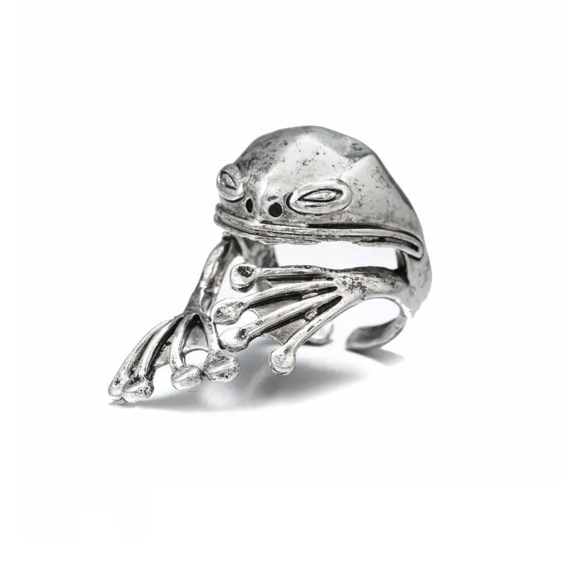 Closed Eyes Frog Ring Sterling Silver Ring for Women Personality Retro Frog Prince Ring Adjustable Open Ring Wholesale