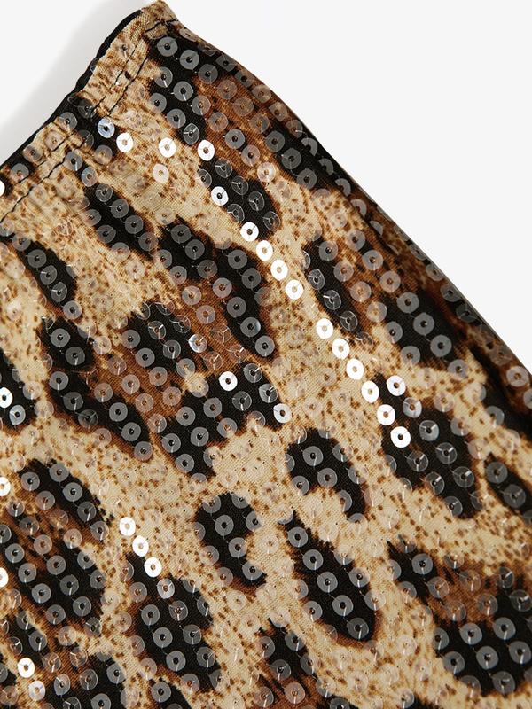 Women's Leopard Print Glitter Shorts, Casual Comfy Skinny Shorts for Daily Wear, Ladies Bottoms for Summer, Womenswear 8