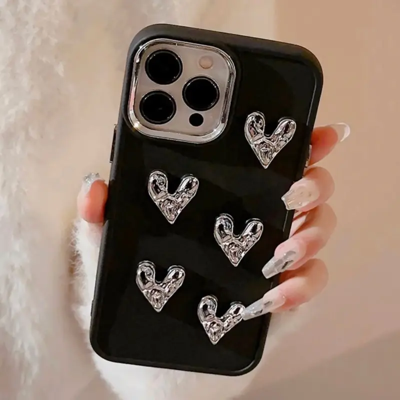 ￼Ốp Điện Thoại Dẻo Họa Tiết Trái Tim Đen Độc Đáo Cho iphone 7/8/plus/xsmax/11/12/13/14/pro/promax 5