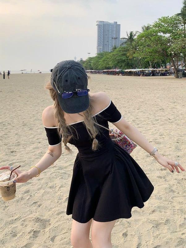 Đầm trễ vai dún eo che bụng BiGSIZE H009 2