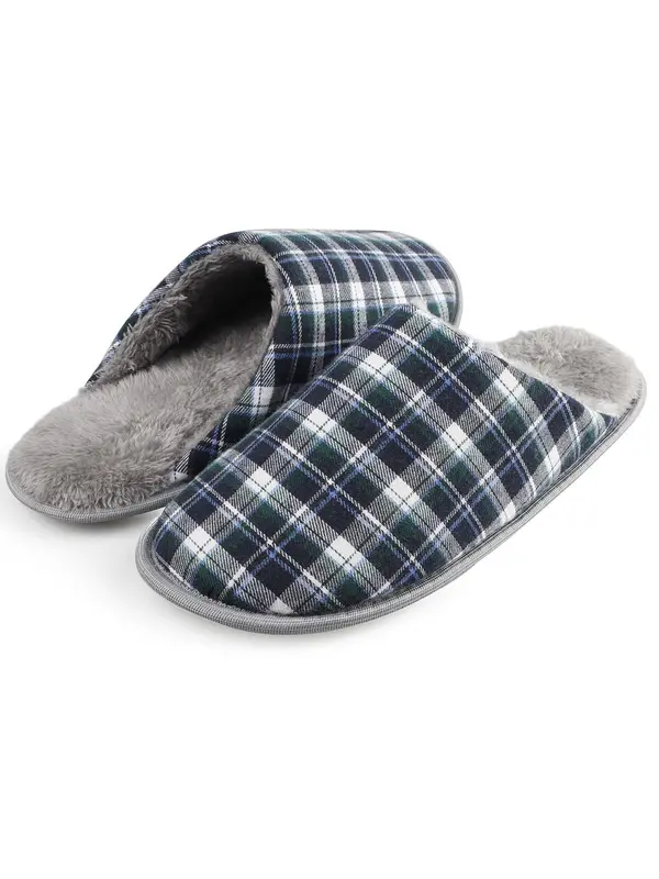 Men's Plaid Print Plush Slippers, Casual Comfortable Home Slippers, Warm Slippers for Indoor & Outdoor Use for All Seasons 1