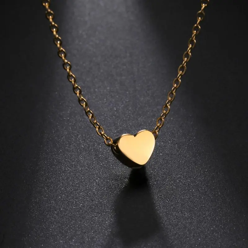 2pcs New Minimalist Smooth Heart Pendant Necklace Women Lover Gift Stainless Steel Gold Color Chain Necklace Wedding Jewelry