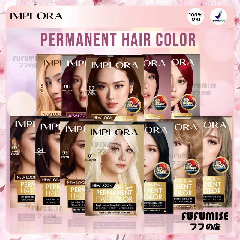 FUFUMISE | IMPLORA New Permanent Hair Color | Semir Rambut | Pewarna Rambut | BPOM Blonde Brown 0