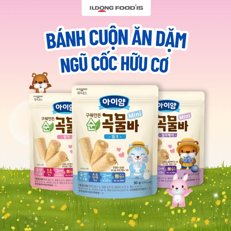 Bánh Cuộn Mini Ăn dặm Ildong Hàn Quốc 3 Vị Từ 10M+ Túi 50g Thơm Ngon