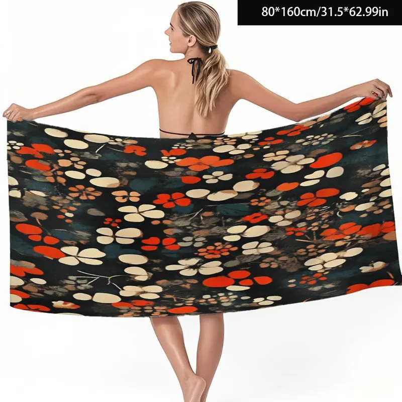 Floral Print Beach Towel, Portable Travel Beach Towel, Soft Absorbent Towel for Fitness, Travel, Swimming, Yoga, Sauna 3