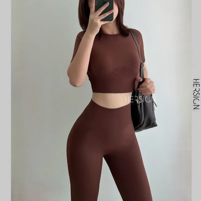 Bộ đồ tập gym Set đồ tập yoga nữ Áo croptop ngắn tay mẫu mới HERSIGN-SET76 Sport Chạy Bộ Tập Thể Dục Thể Dục