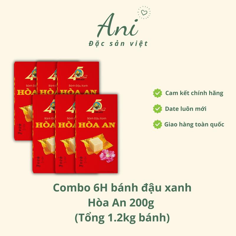 Combo 06 Hộp Bánh Đậu Xanh Hòa An 200gr Chua Ăn Vặt Snack Nho