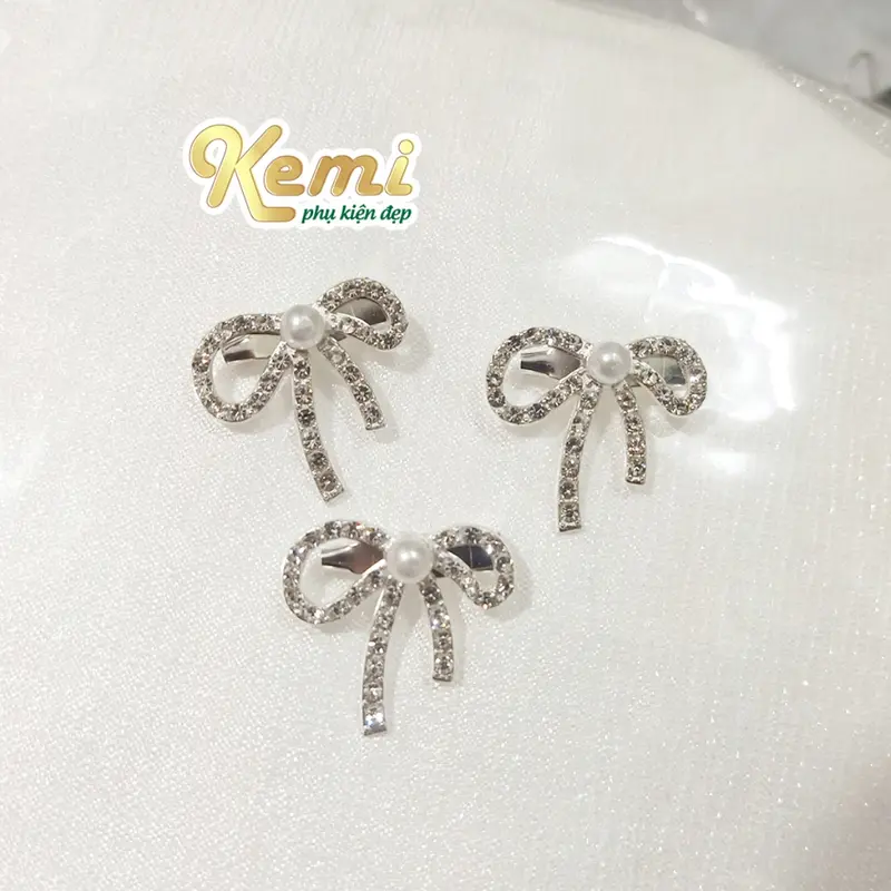 Nơ cài áo váy đính đá điểm ngọc sang trọng kích thước 2,5cm có ghim tag cài 2