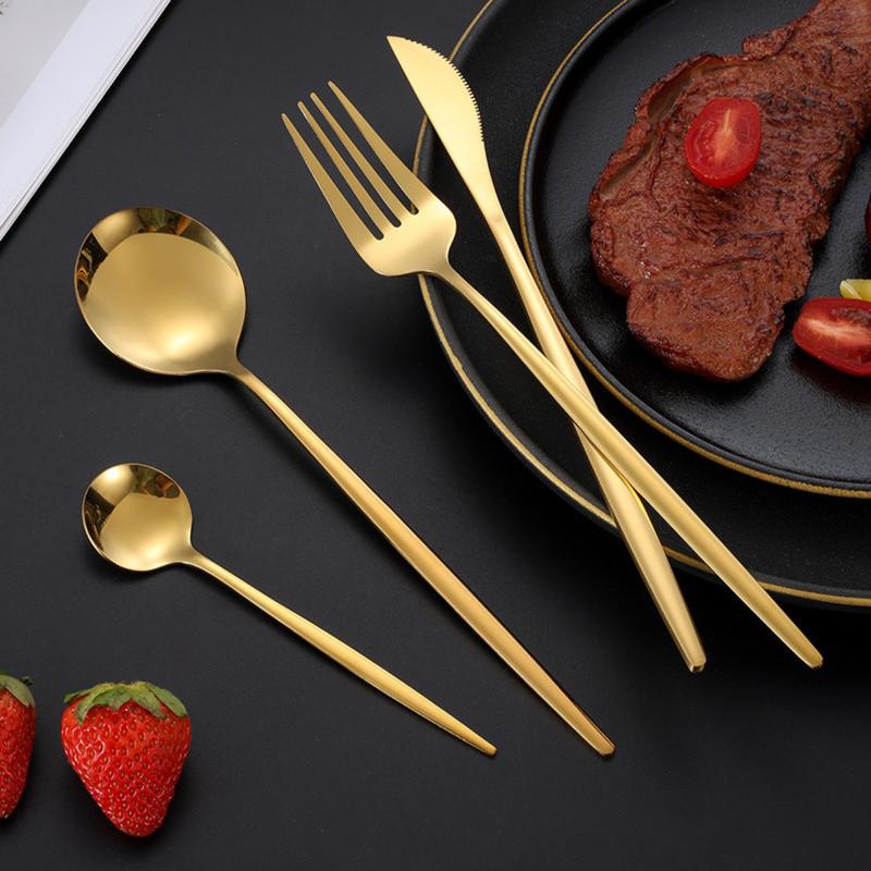Product Introduction of Stainless Steel Forks Spoons Western-style Food Steak Tableware Simple High-quality Gold Silver Soup Spoons Thin Style Portuguese Tableware for Kitchen Restaurant Hotel 18