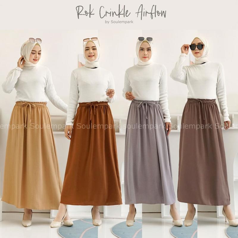 Rok  Panjang CRINKLE Airflow / Dayli Rok JUMBO / Rok Crinkle Murah Serut Tali Terbaru  Muslim Wanita Dewasa Katun 7