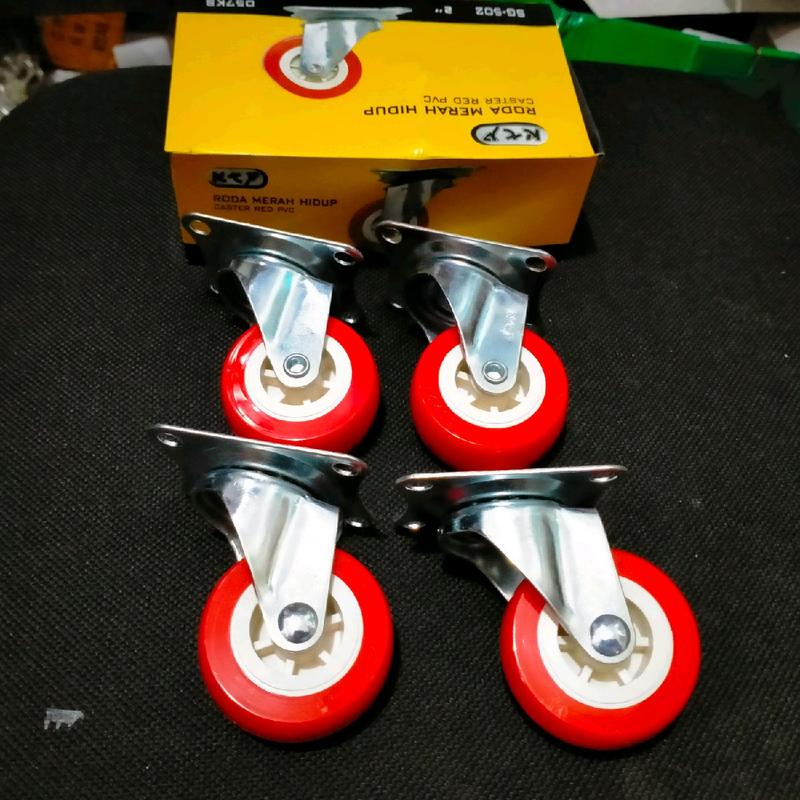 Roda merah Hidup 2 inchi 1set (4pcs) roda etalase 2 inchi roda casters ...