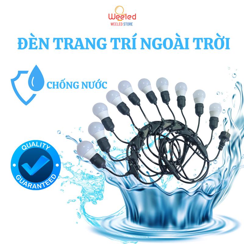 Dây đèn trang trí ngoài trời dây led đèn tròn trang trí quán café trà sữa decor event... 5m 10đui 10m 20 đui