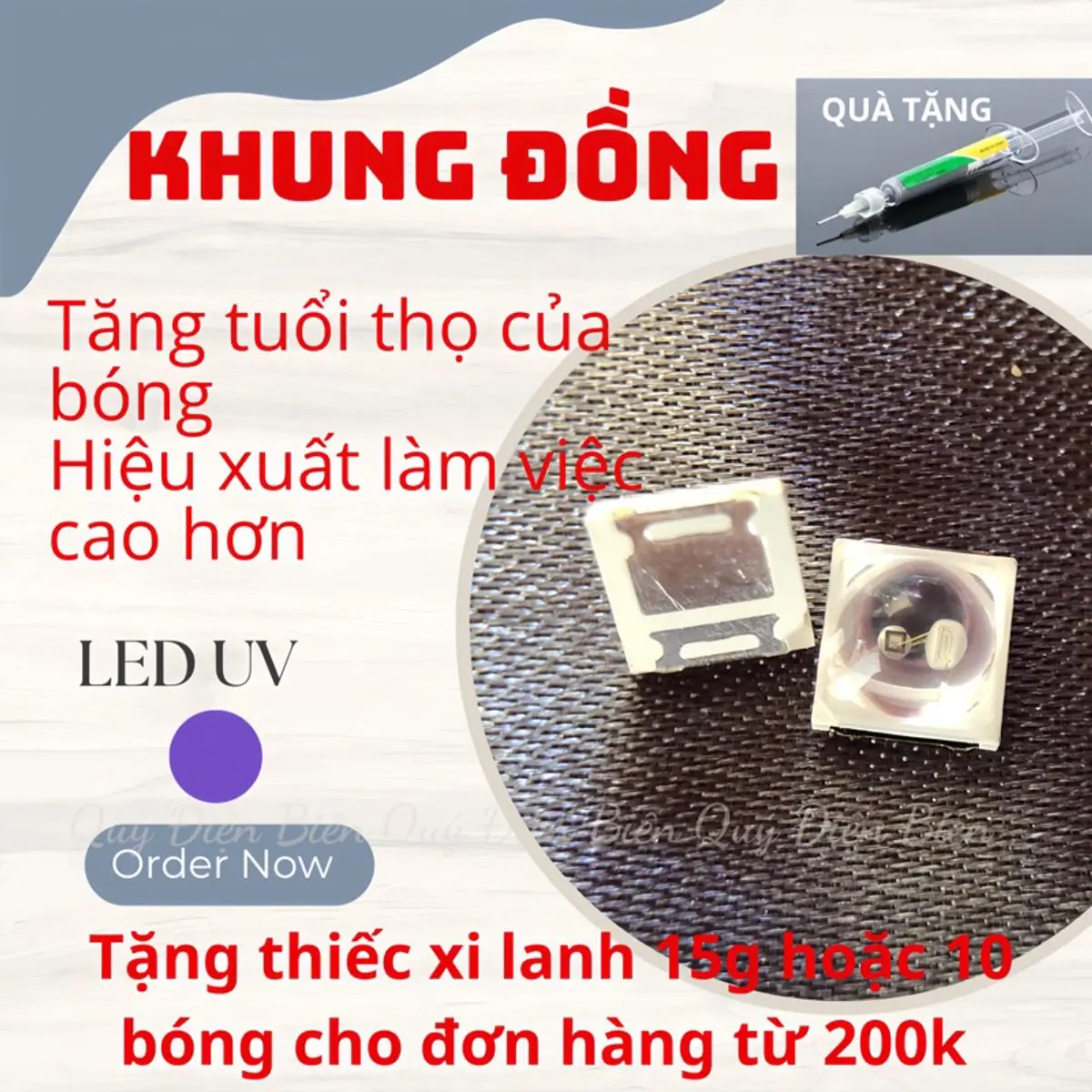 Bóng UV Led loại 1 cho máy hơ 6v KHUNG ĐỒNG