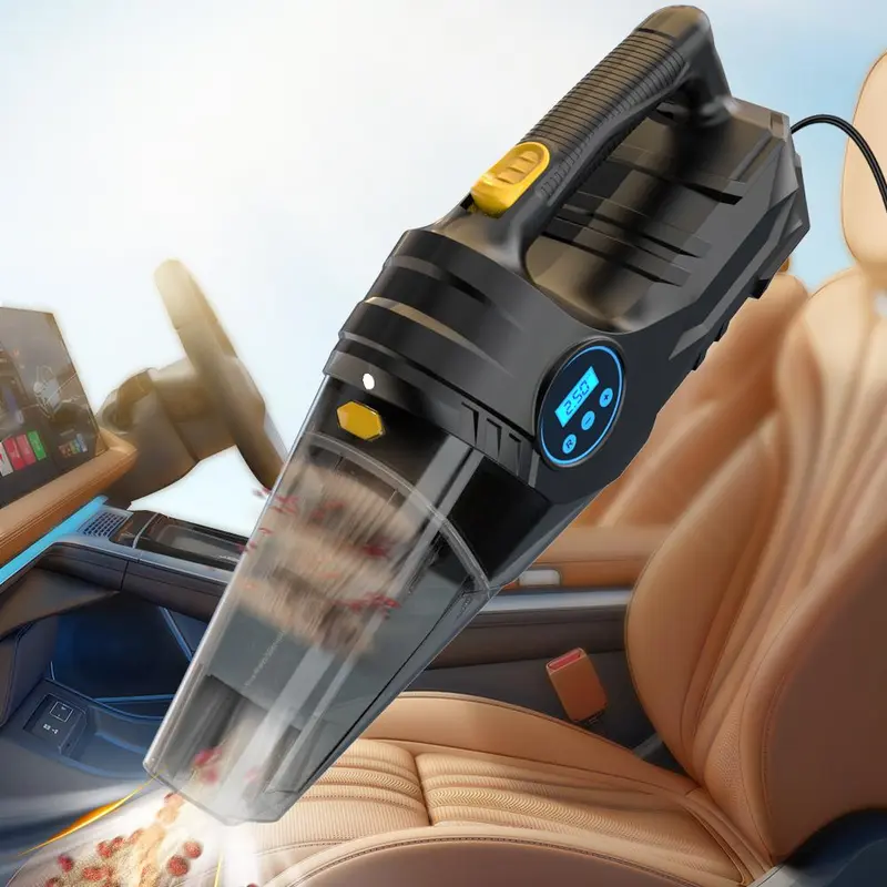 4 in 1 Car Vacuum Cleaner, Car Digital Display Cleaning Blower, Car Air Pump, Car Tire Inflator, Multifunctional Car Cleaning Tool 0