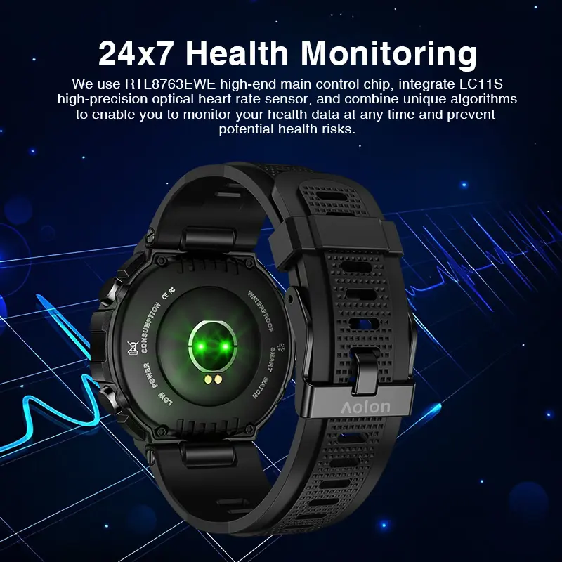 Aolon Tetra R2 Jam Tangan Pintar Pria Olahraga Luar Ruangan Kebugaran Dial Khusus Pelacak Kebugaran IP67 Tahan Air Jam Tangan Layar Sentuh Penuh Panggilan Bluetooth Pelacak Kebugaran Denyut Jantung jam tangan pria jam tangan smartwatch 4