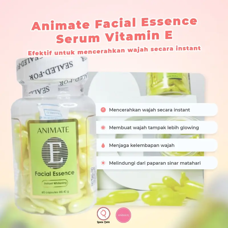 animate kapsul-pencerah kulit kusam kulit sensitive kulit kering -ANIMATE Facial Essense isi 60 capsul Hitam Vitamin Mencerahkan 5