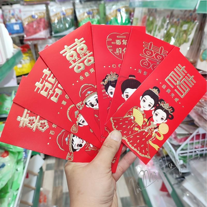 Xấp 6 cái Bao lì xì cưới, lì xì bê tráp chibi trung hoa giấy đẹp đủ 6 mẫu hình