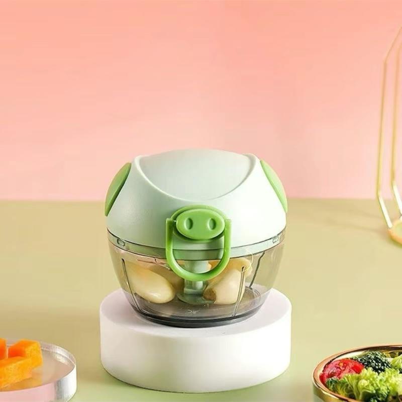 Máy Xay Tỏi Ớt Lợn Xanh Kéo Tay Đa Năng 3 lưỡi Dao Sắc Bén Tiện Lợi Xay Mini