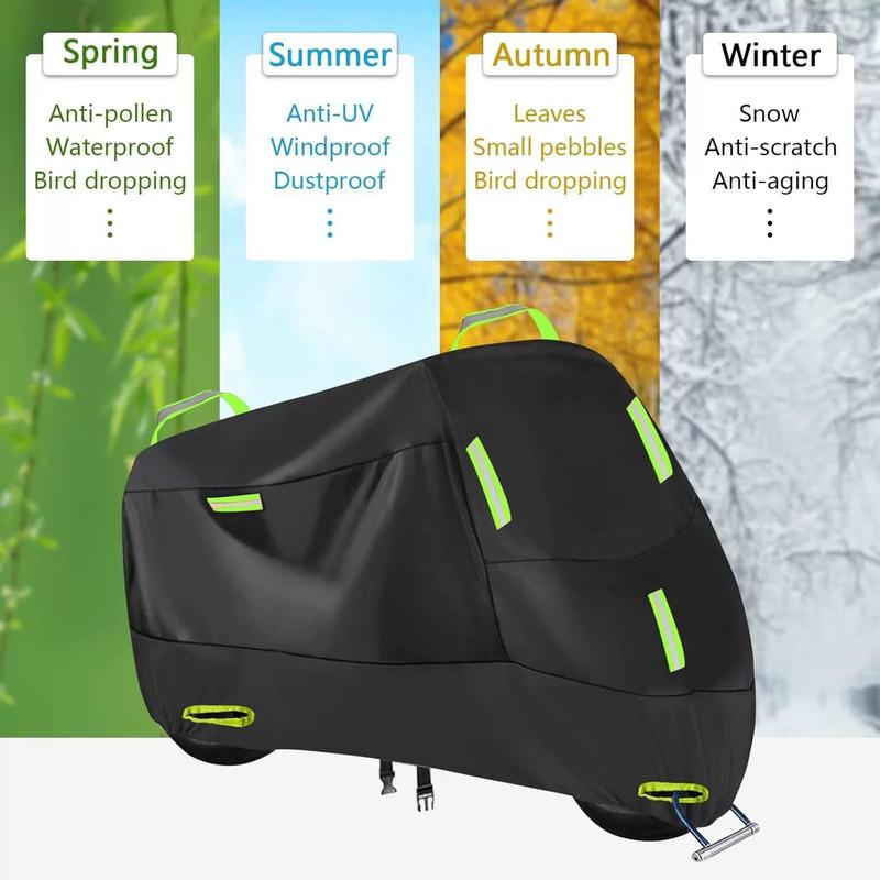Product Introduction of Motorcycle Cover, Waterproof Motorcycle Protective Cover, All-weather Sun-proof Dust-proof Snow-proof UV-proof Motorcycle Cover with Lock Hole Storage Bag 5