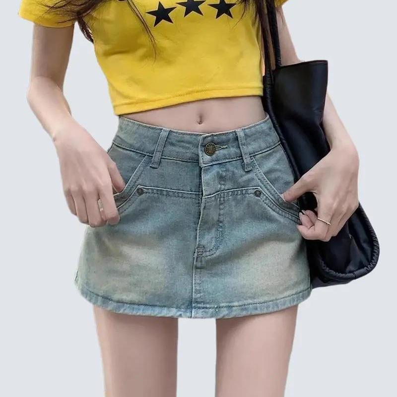 quần jean nữ giả váy ,Chân váy bò ngắn chữ A có lót quần CVJ102 Nữ Cotton Women Jean Màu Đen Voi Voan Kem