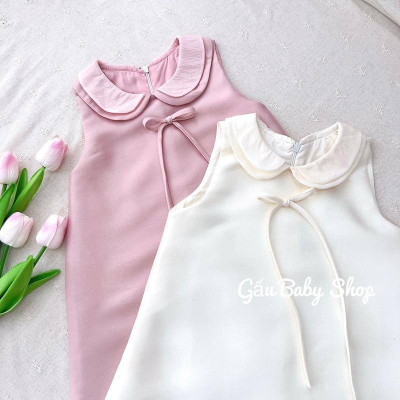 Váy tiểu thư cho bé gái đi tiệc sinh nhật đính nơ điệu đà tặng kèm bờm cho bé từ 8-30kg - V108