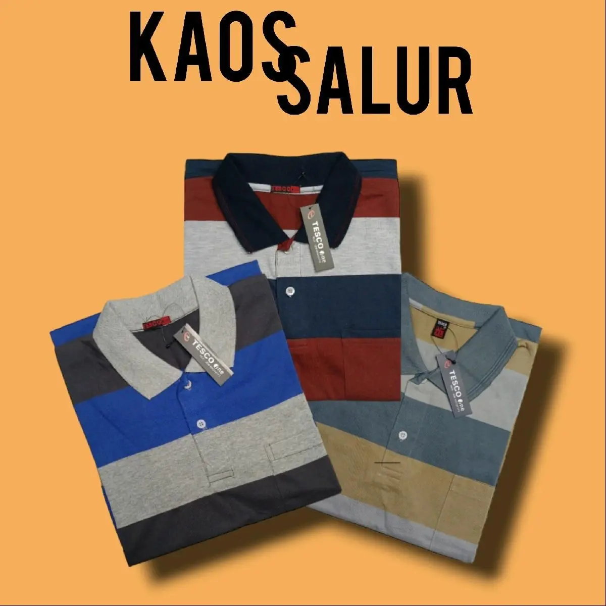 Promo Paket 3pcs Kaos Kerah Salur Pria Dewasa Motif Salur Saku Depan / Baju Kaos Kerah salur Bapak Lengan Pendek Garis Polo