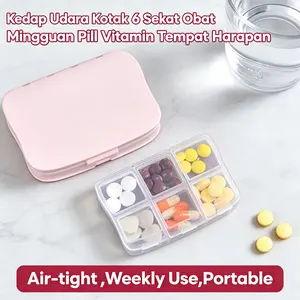 Kotak Obat Premium 6 Slot Harian & Mingguan, Organizer Pil & Vitamin, Case Travel Portable, Penyimpanan Obat Kecil UK 5.5 x 9.5 cm