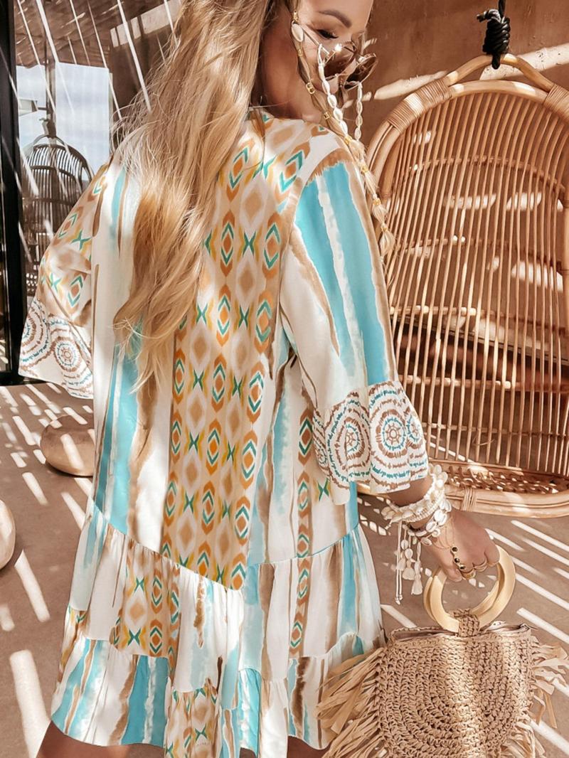 Product Introduction of Women's Floral Print Button Front Dress, Boho 3/4 Sleeve Short Dress for Summer, Ladies Clothes for Beach Holiday Vacation, Holiday Dresses 8