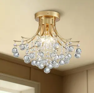​Lampu Kristal K9 Chandelier Lampu Gantung Dekorasi Mewah Lampu Kamar Plafon- Emas/Perak + Gratis Bohlam