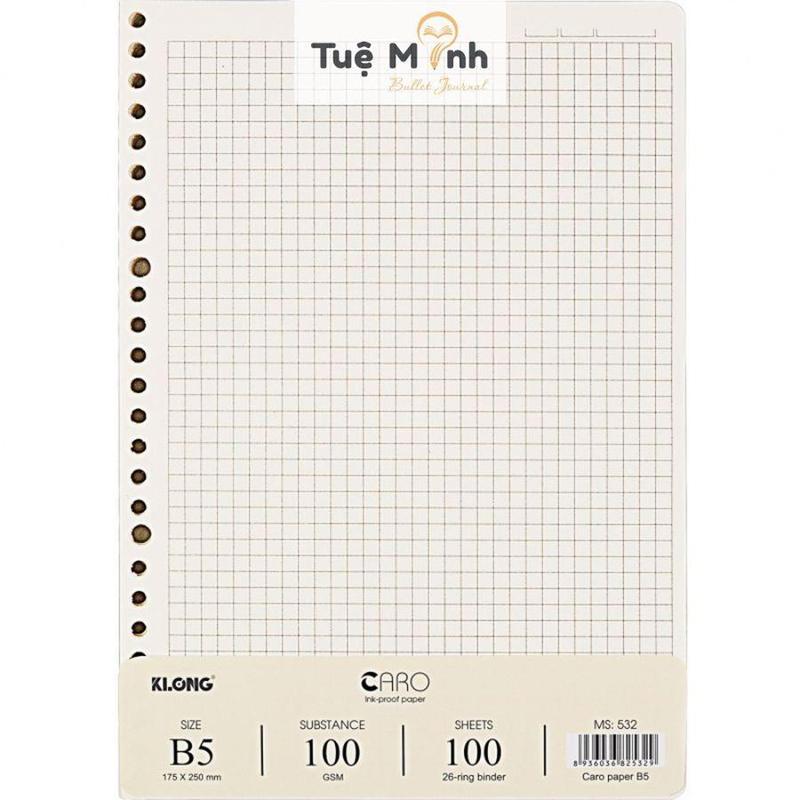 Giấy làm binder KLONG MS 532, refill ruột sổ còng B5 Caro 100 tờ dày 100gsm