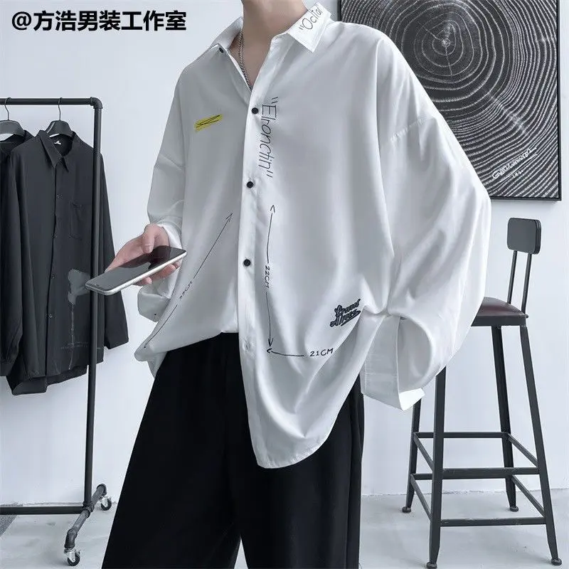 Áo Sơ Mi Dài Tay, Dáng Rộng Vừa Vặn, Dành Cho Nam Giới, Thiết Kế Đẹp, Phong Cách Mùa Thu Độc Đáo Làm Bằng Lụa Lạnh, Cao Cấp, Ins Hợp Xu hướng, Ngoại Cỡ, Dễ Phối Đồ