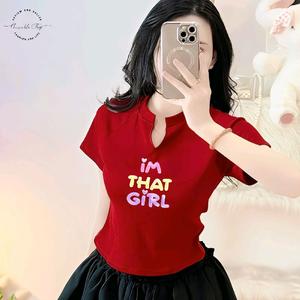 Áo Thun Nữ Cổ Trụ Chữ V In Chữ I'm THAT GIRL, Chất Vải Thun Borip, Voan Women Top Trắng Lịch