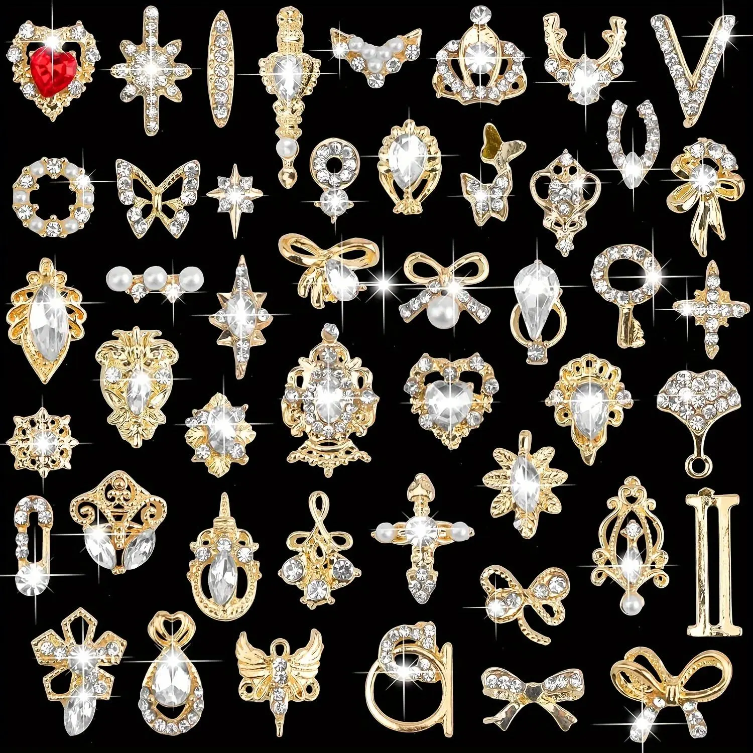 3D Nail Rhinestones, 48pcs Luxury Shiny Nail Diamond Rhinestones Metal Nail Jewelry Alloy Nail Decoration, Nail Art Decoration for Women & Girls