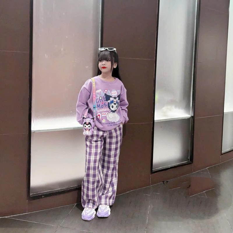  SET BỘ Thu Đông Chất Liệu Nỉ Da Cá Dành Cho Bé Gái In Hình KUROMI Dễ Thương Phong Cách Thể Thao Size 10-44kg  Ms14  