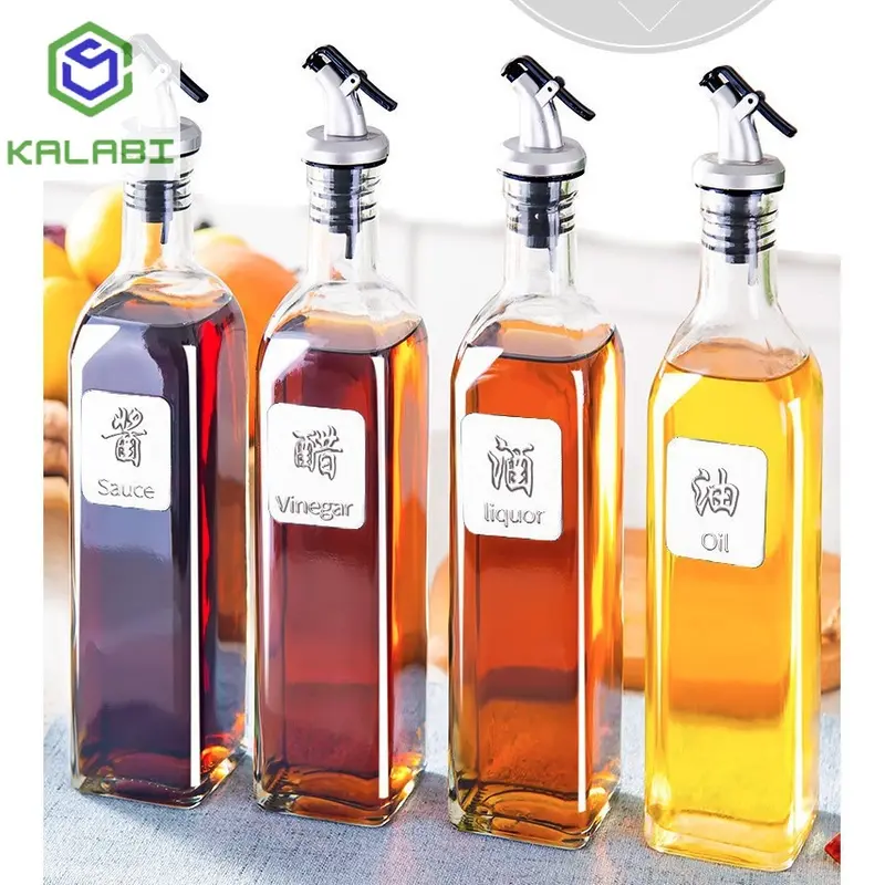 Botol Minyak Kaca 500ml Botol Cuka Kecap Set Pourer Penutup Tempat Minyak Dapur Glass Oil Control Pot multifungsi 0
