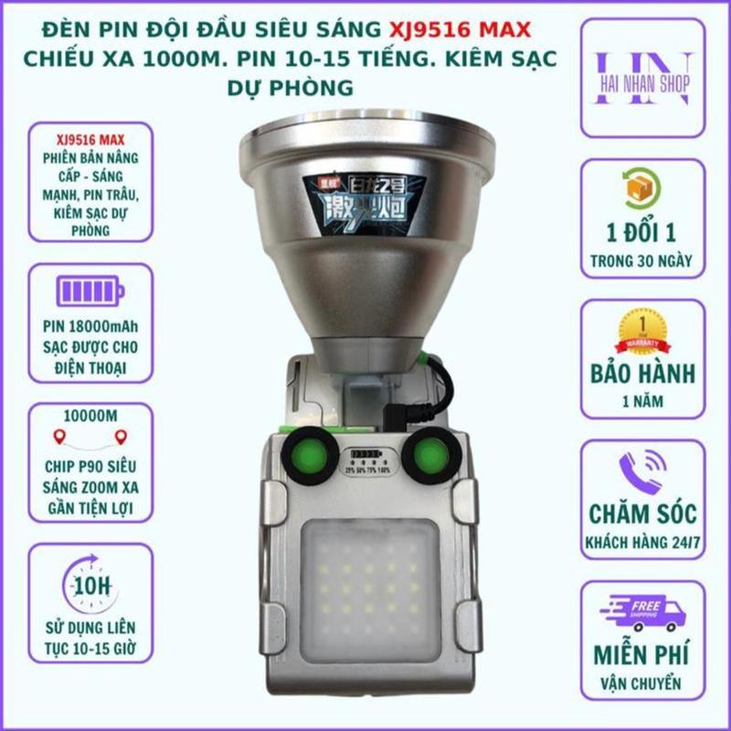  Đèn đội đầu siêu sáng 1000m Xj9516MAX - Phiên bản nâng cấp độ sáng - Pin trâu 10 đến 20h - Kiêm sạc dự phòng 