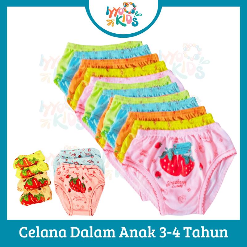 Product Introduction of IYYO KIDS | PK86 Grosir 12Pcs Celana Dalam Anak Cewek 3-4 Tahun Strawberry Pony / CD Anak Murah / CD Anak Perempuan Murah 0