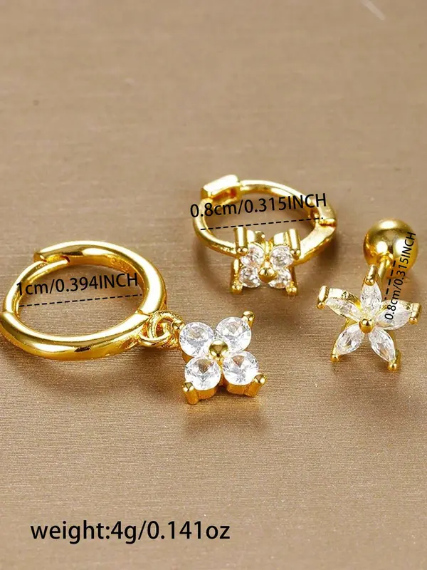 Flower Design Rhinestone Decorated Stud Earrings & Hoop Earrings, Fashionable Jewelry for Women, Trendy All-match & Exquisite Jewelry for Birthday Gift 1