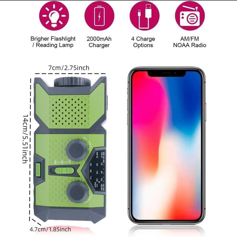 2000mAh Emergency Hand Crank Weather Radio, Rechargeable Portable Solar Powered FM/AM/NOAA Radio with Flashlight & SOS Alarm, Emergency Equipment 1