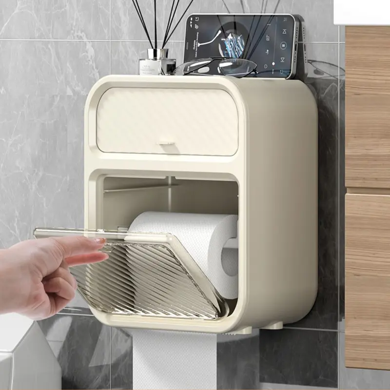 giadunghb Hộp đựng giấy vệ sinh treo tường 2 trong 1, hộp đựng giấy đa năng chất liệu ABS + PP cao cấp chống nước 7