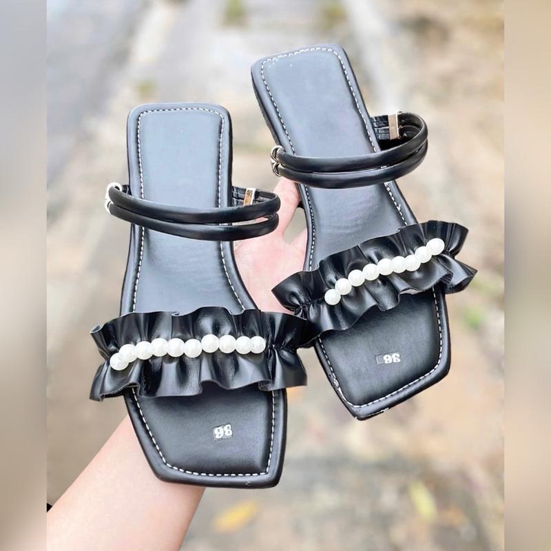 Xăng đan nữ. Quai hậu nhúng ngọc. Làm dép đều được Shoes DéP GiàY Nhung Jean Women mom 4