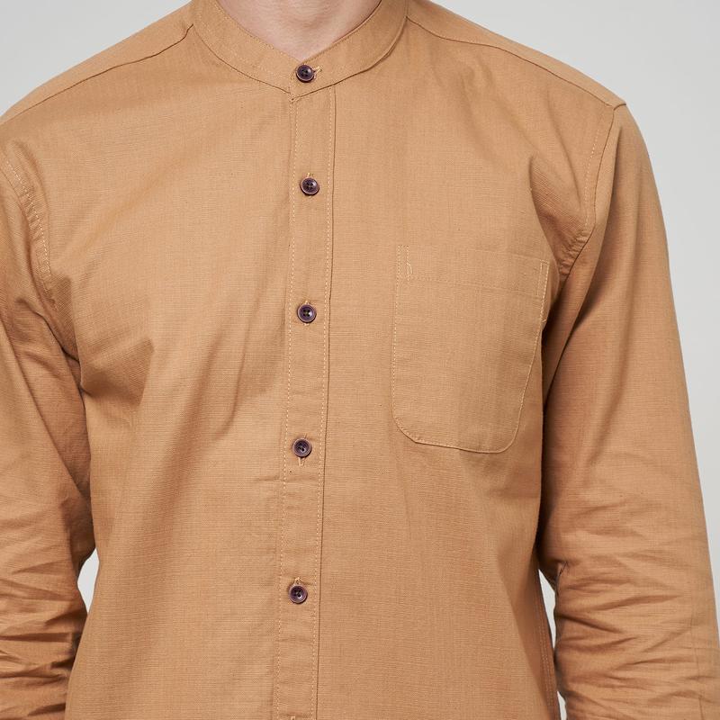 ALINO Kemeja Pria Kerah Sanghai Polos Lengan Panjang MOCCA 061 Nyaman Basic Casual Coklat Formal Hitam Kantor Slimfit Baju Kerja Cowok Kancing Hem 5