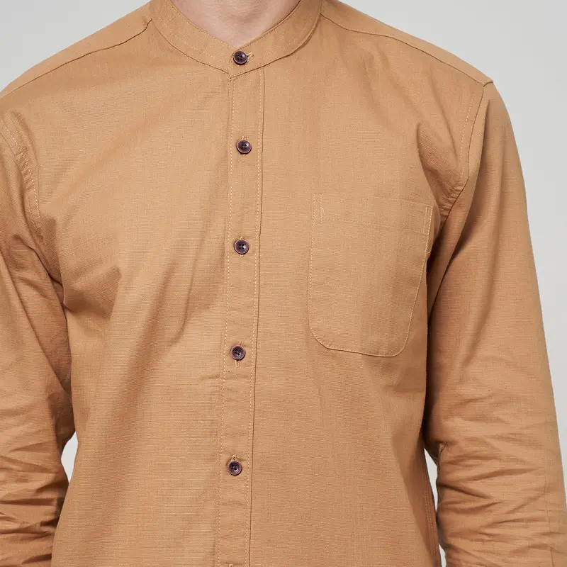 ALINO Kemeja Pria Kerah Sanghai Polos Lengan Panjang MOCCA 061 Nyaman Basic Casual Coklat Formal Hitam Kantor Slimfit Baju Kerja Cowok Kancing Hem 5