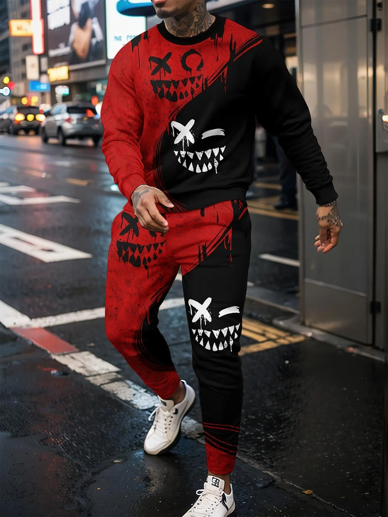 Men's Colorblock Graphic Print Sweatshirt & Drawstring Waist Sweatpants Two-piece Set, Regular Fit Casual Fashion Cozy Breathable Two Piece Outfits for Daily Wear, Men's Clothes for Fall & Winter