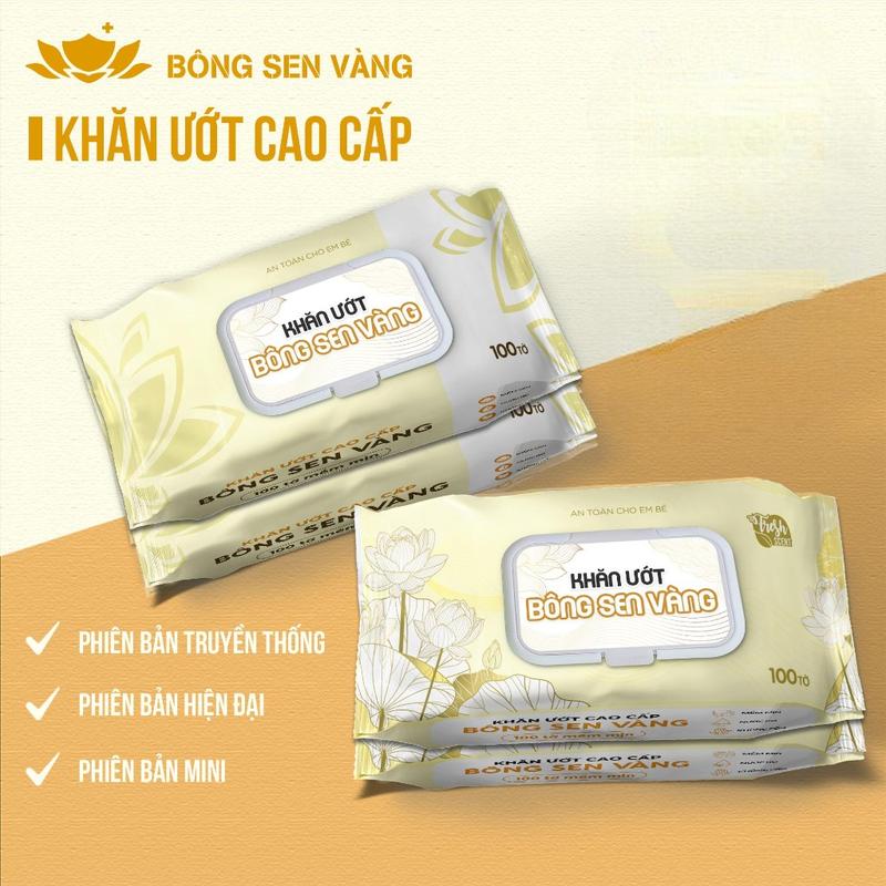 Khăn ướt Bông Sen Vàng không cồn kháng khuẩn đa năng, 100 tờ/gói x 10 gói - Voi